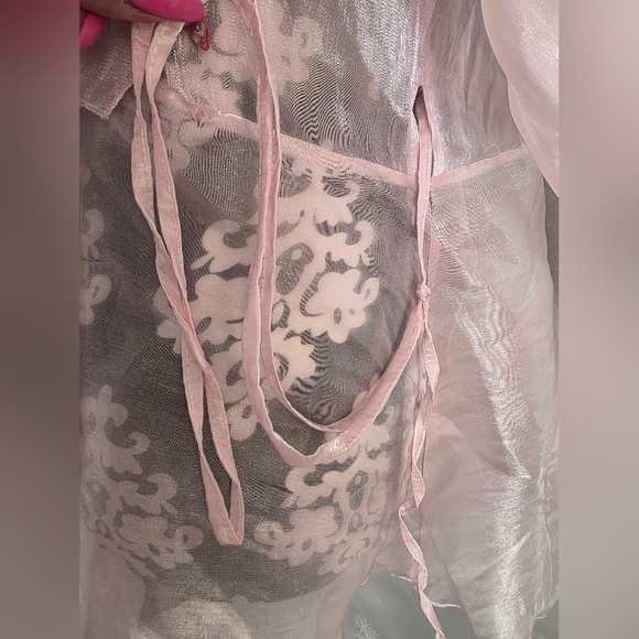 Baby Pink Organza Mesh Sheer Ruffled Mini Dress Top Sz 2X Wo Wo Wrap - Picture 6 of 16